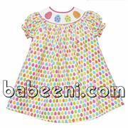 Easter eggs smocked bishop dress for