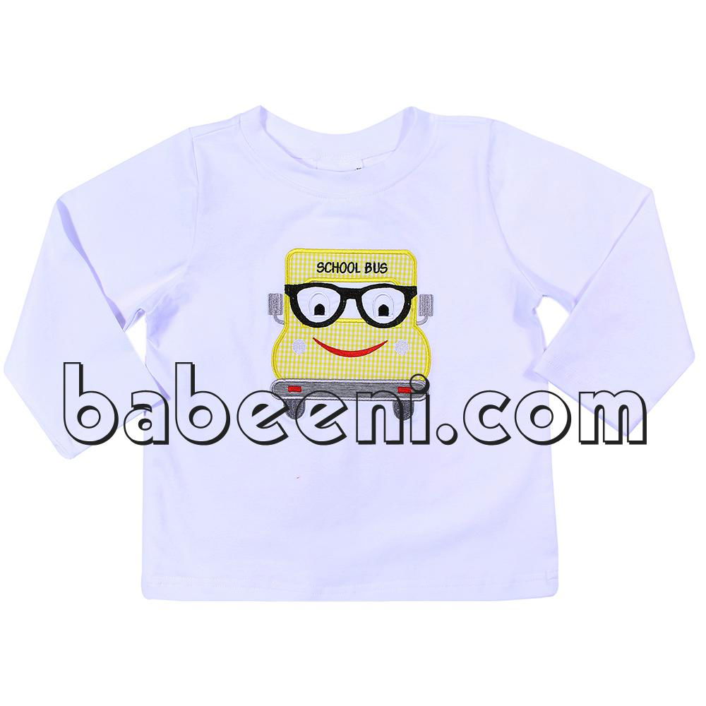 Nice school bus applique boy T-shirt