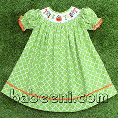 Lovely pumpkin smocked bishop dress for girl - BB703