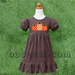 Cute pumpkins applique knit dress for little girl - BB709