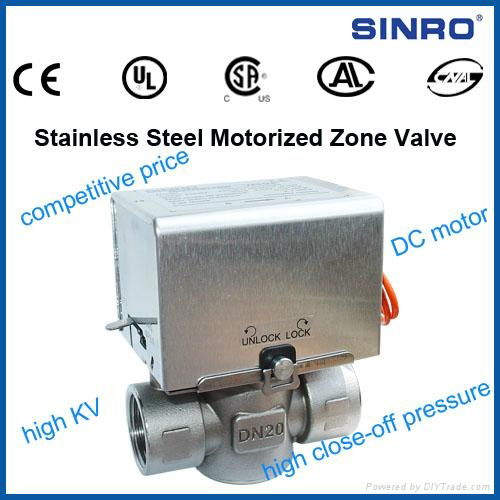 motorized zone valve with stailess steel valve body and capacitor return