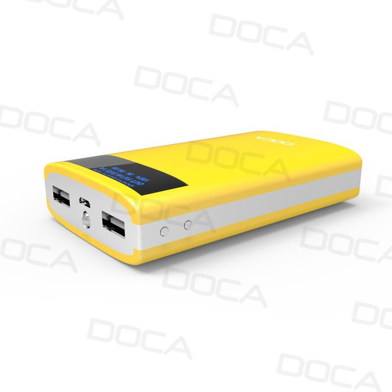 DOCA D563 10000mah power bank showing time and Alarm function