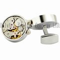 Gold plated clock movement cuff links logo engrave available watch movement cuff 4