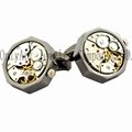 Gold plated clock movement cuff links logo engrave available watch movement cuff 5