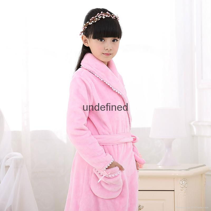  High quality children winter bathrobe coral fleece long Princess flannel lace n 2