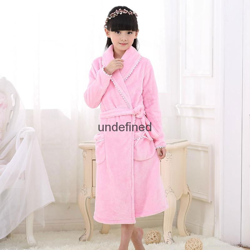  High quality children winter bathrobe coral fleece long Princess flannel lace n 3