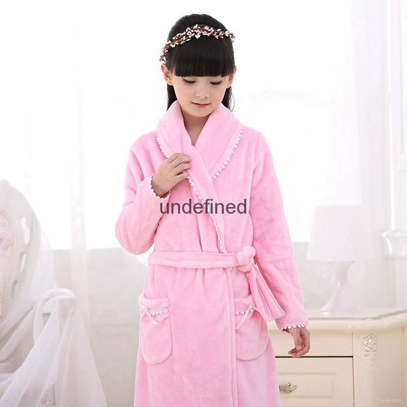  High quality children winter bathrobe coral fleece long Princess flannel lace n 4
