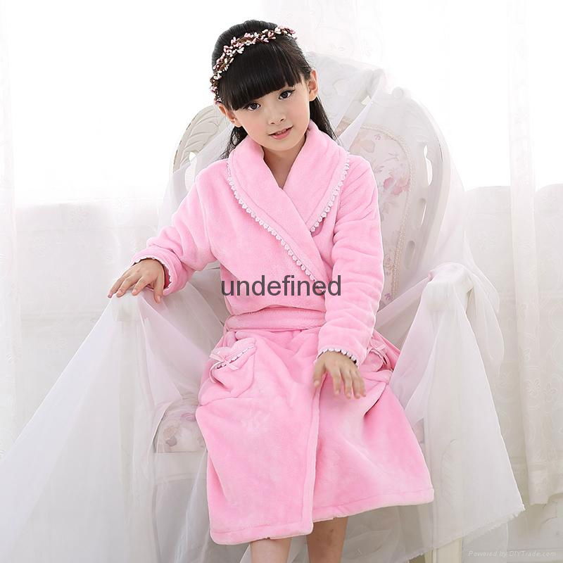  High quality children winter bathrobe coral fleece long Princess flannel lace n