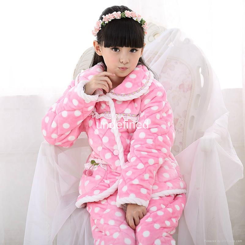 Children's pajamas set three layer  Winter thicken warm Pijamas Suit Home Sleepw 2