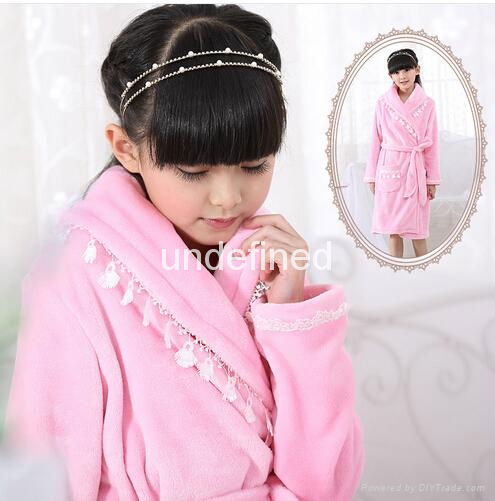 Pajamas bathrobe coral fleece long lovely high quality Princess flannel lace nig 3