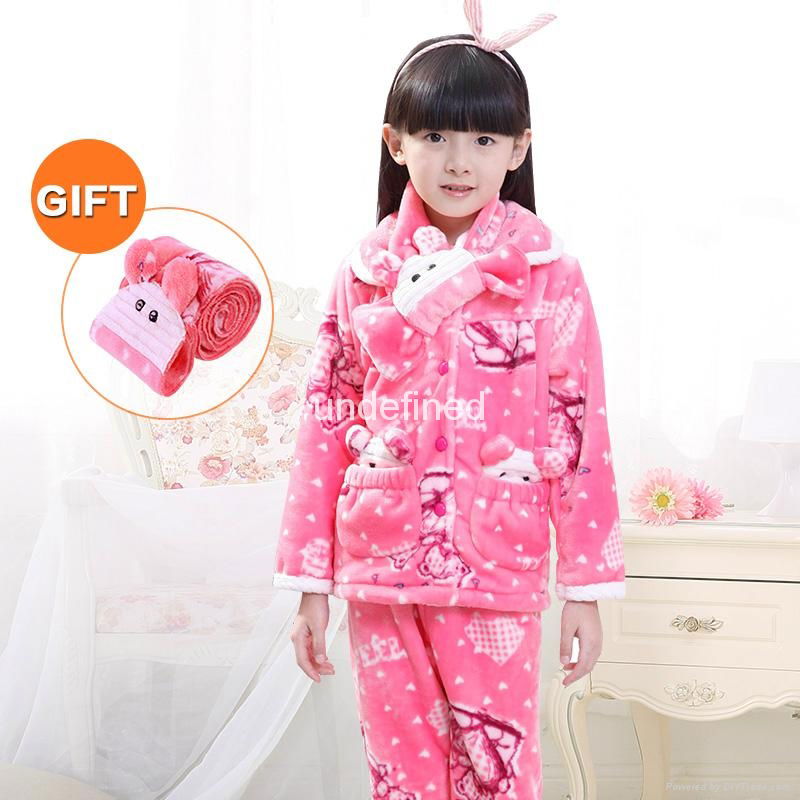 Children Warm Thicken Flannel pyjama set for kids