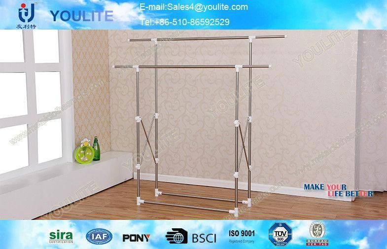 Foldable Standing Clothes Drying Rack Stainless Steel Double Pole for Home
