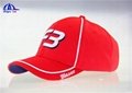 100% Polymesh 6 Panel Red Custom Baseball Caps With White Piping and 3D Embroide