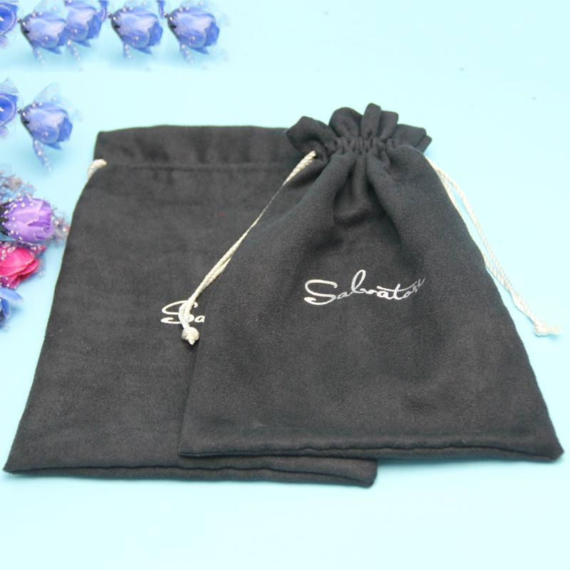 plain black suede jewelry bags with custom logo printing 2