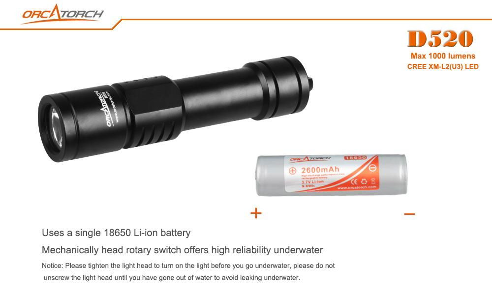 1000lumens  high output palm-sized dive light 