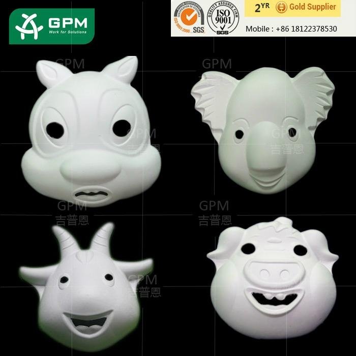 Factory Wholesale Unpainted DIY Craft Product White Paper Mache Animal Mask to k