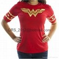 Wonder Woman Gold Foil Striped Sleeves Red Juniors T-shirt 