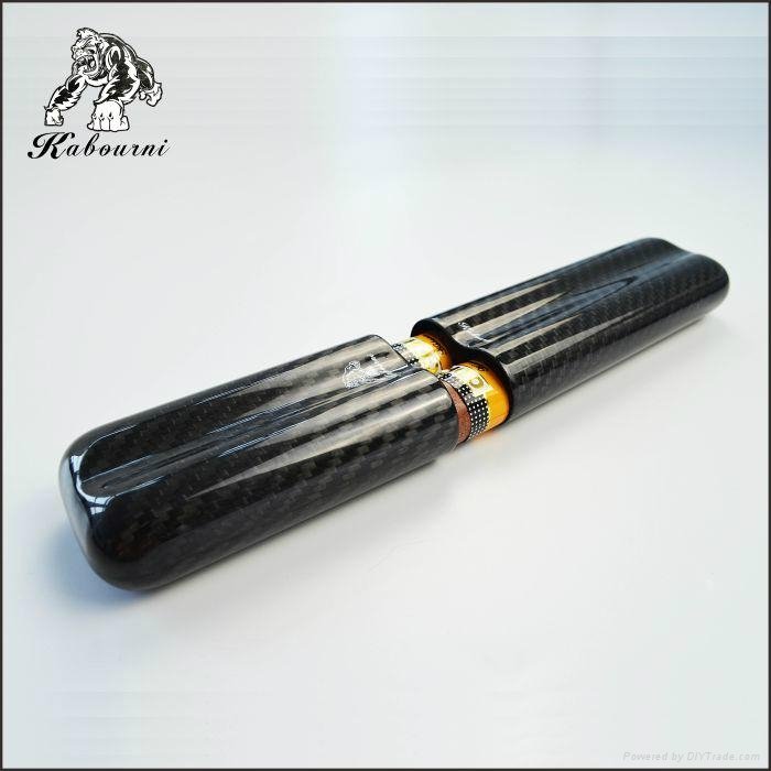 3K twill 2 Tube Portable High-quality Humidor Gloss Finish Travel Cigar holderCa 3