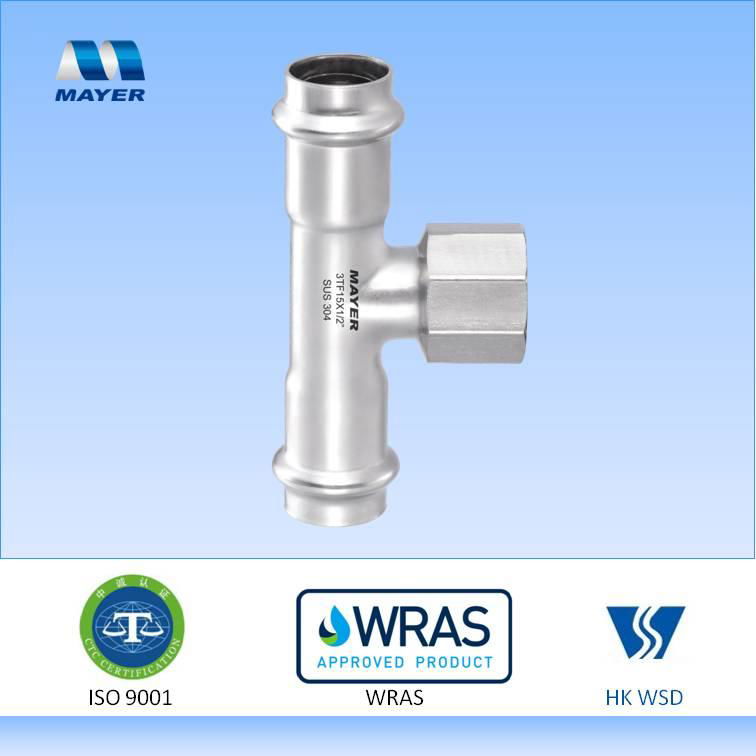 Stainless Steel Tee with female thread pipe Fitting