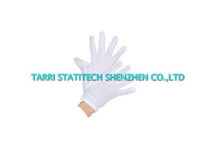 Lint Free ESD Striped Plain Gloves Comfortable Polyester White Anti Static Worki