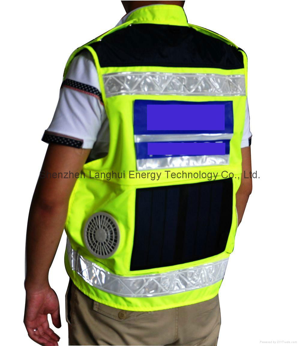 Green Energy Product Safety Vest with Solar Panels Recharger and Fans S05b 3