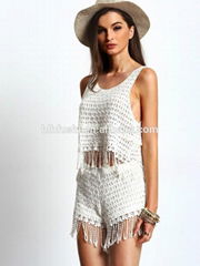 clothing apparel summer latest tassels two pieces women tank top and shorts set