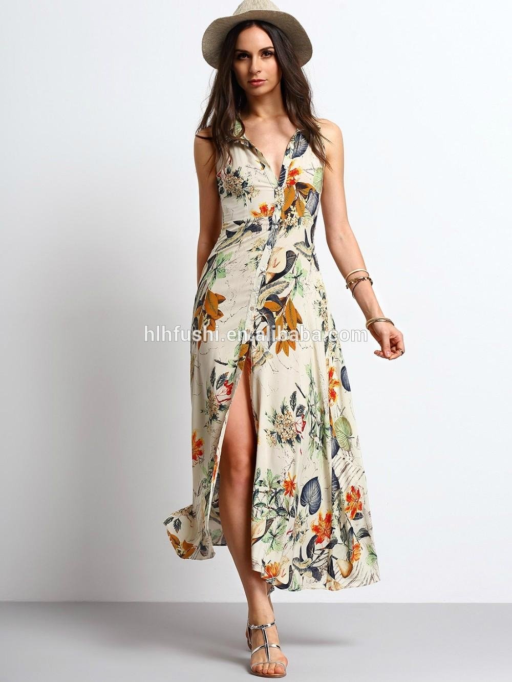factory clothing wholesale button floral print swing women long maxi dress