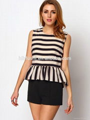 womens clothing 2016 stripe peplum front short back long lady blouse & top