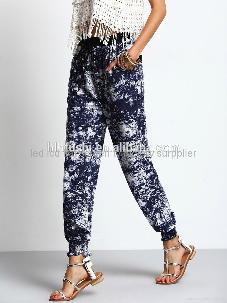 tribal ditsy patchwork print long jogger pants