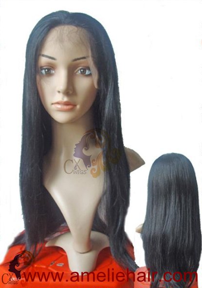 100% human hair straight natural color lace front wigs 3