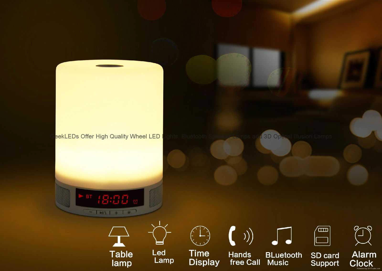 Bluetooth Dimmble Color LED Lamp With Bluetooth Speaker Clock 4