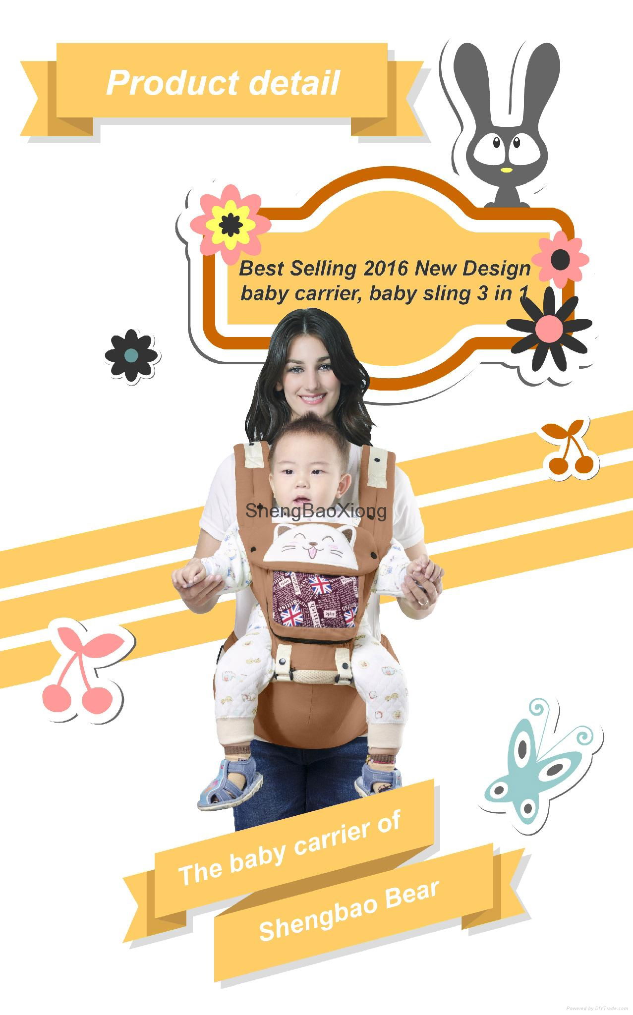 Best Selling 2016 New Design baby carrier, baby sling 3 in 1 2