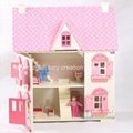 Traditional Pink Wooden Doll House with furniture 3