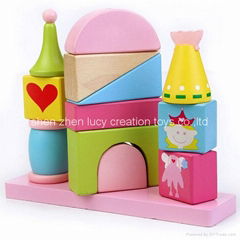 Fairytale Princess Castle Series Pink Wooden Shape Sorter Toy Blocks for Girls