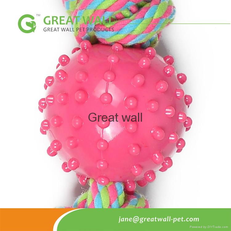 lovel candy toy pet toys for dog cloth rope toy with plastic ball 2