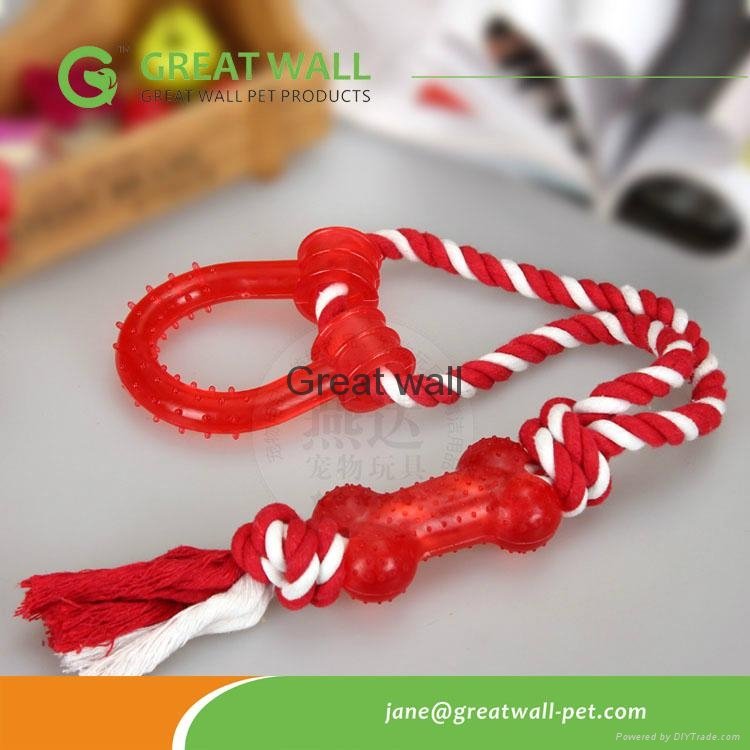Cotton rope pet toys with rubber bone for training dogs