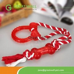Cotton rope pet toys with rubber bone for training dogs