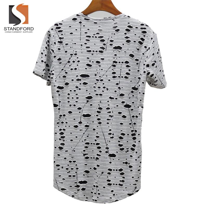 New Arrival Trendy Men's Trendy Cool Hip-Hop Ripped Round Hemline Hole T-Shirt 3