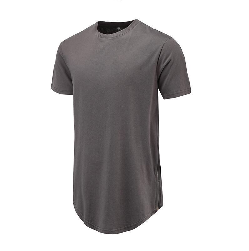 Men Casual T-Shirt Curve Hem Side With Zipper Short Sleeve Men Long line Tee 4