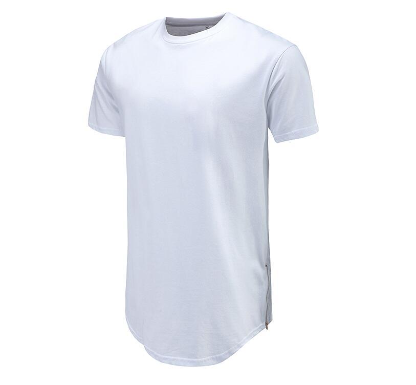 Men Casual T-Shirt Curve Hem Side With Zipper Short Sleeve Men Long line Tee 5