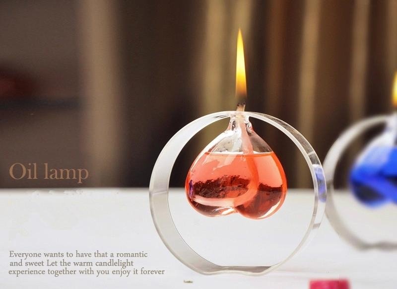 Clear Herart Shape Glass Oil Lamp Canddle Holder AXYD001 4