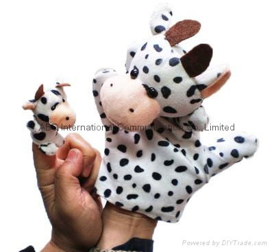 parent-kid hand puppet finger puppet cow big puppet with small cow puppet  2