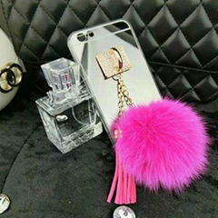 2016 New Arrival Luxury Transparent Tassel fox fur Mobile Phone Case Tassel Clea