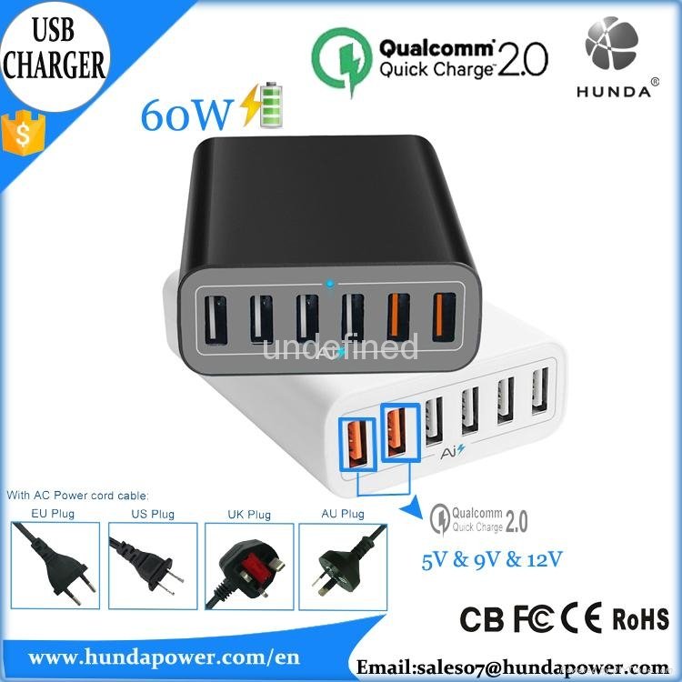New Qualcomm certified 60W Fast 6 Port USB Charger Quick Charge 2.0