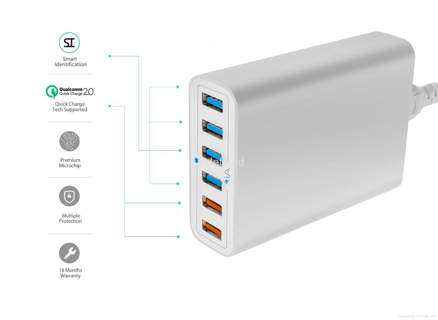 New Qualcomm certified 60W Fast 6 Port USB Charger Quick Charge 2.0 2