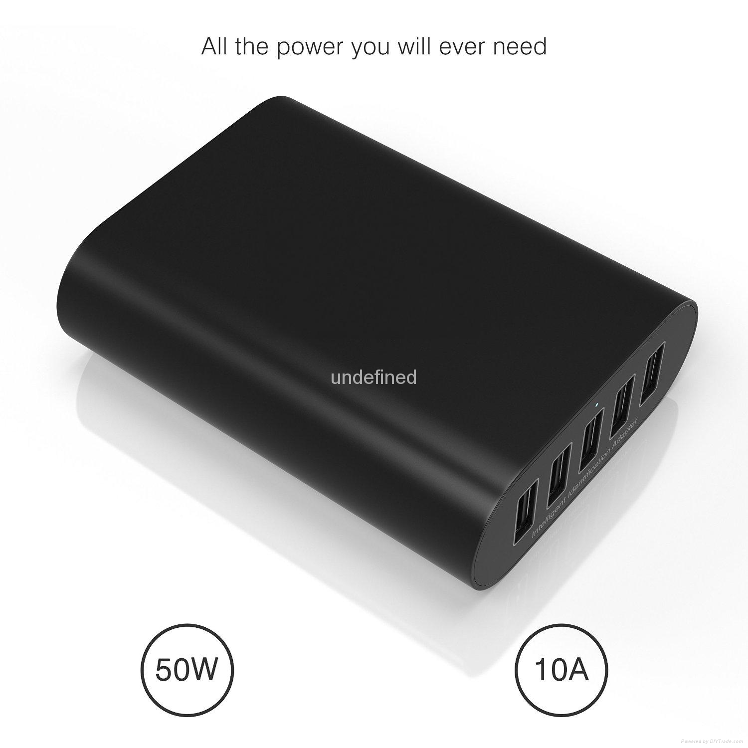 家庭5口智能多口桌面手机平板充电器50W 5