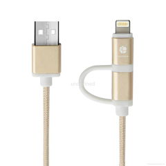 MFI certified 2 in 1 rapid USB data charging cable 