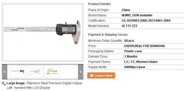 Stainless Steel Precision Digital Caliper Left - handed With LCD Display