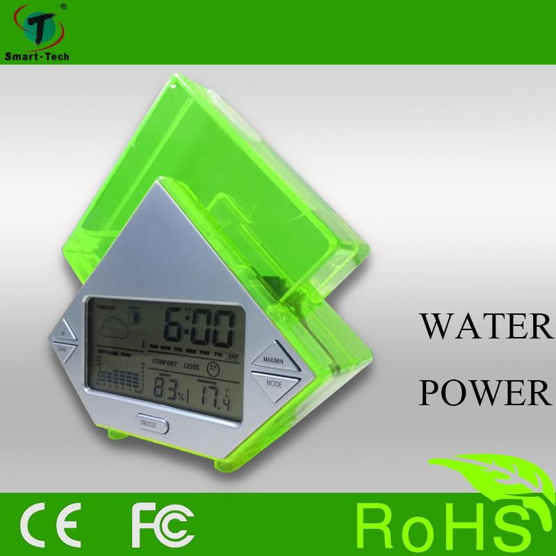 water power weather station alarm clock with thermometer