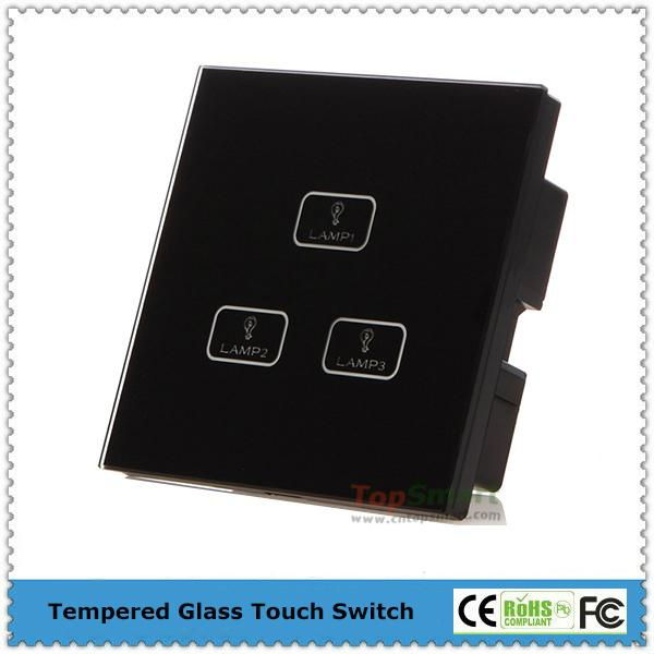 UK Standard  3 gang 1 way or 2 way Remote Control Light Touch Panel Switches